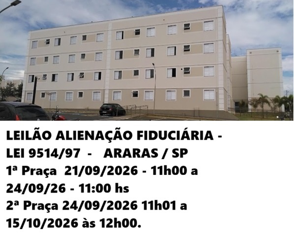 LEILÃO EXTRAJUD. ALIENAÇÃO FIDUC.–LEI 9.514/97 -APTO Nº 402 DO BL.31 -3.andar Araras /SP