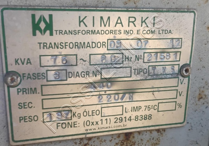 01 UN. TRANSFORMADORES MARCA KIMARKI - 75 kva - NO ESTADO