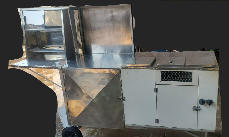 Carrinho em inox com rodas para vender lanche cachorro quente